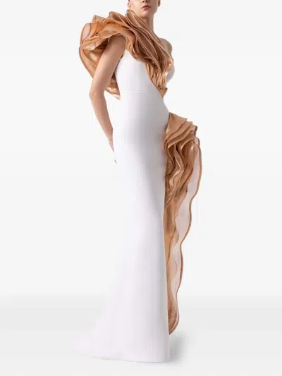 Gaby Charbachy Ruffle-detail Side-split Evening Gown In Multi
