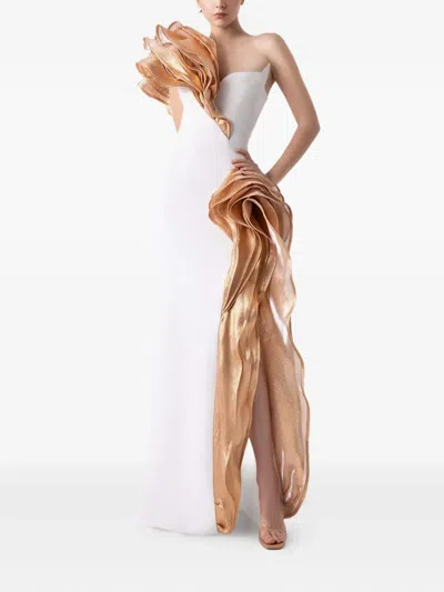Gaby Charbachy Ruffle-detail Side-split Evening Gown In Multi