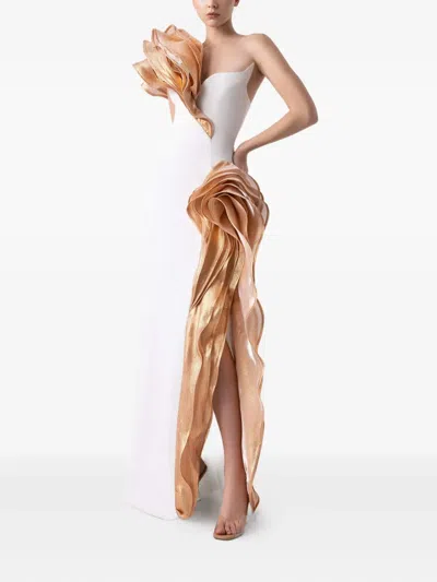 Gaby Charbachy Ruffle-detail Side-split Evening Gown In Multi