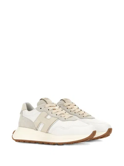 Hogan Leather Sneakers With Rubber Sole And Suede Accents In Pattern