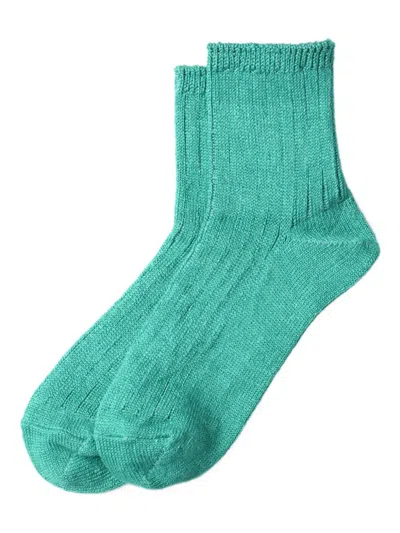 Rototo Ribbed Linen-blend Ankle Socks In Green