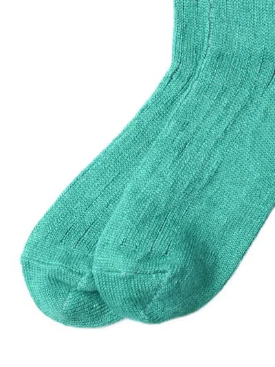 Rototo Ribbed Linen-blend Ankle Socks In Green