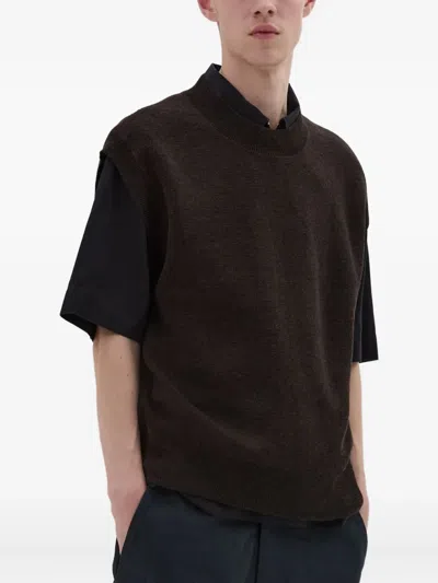 Mhl By Margaret Howell Stripe-detail Sleeveless Sweater In Brown