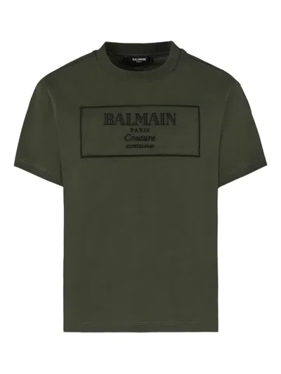 Balmain Logo-embroidered T-shirt In Gray