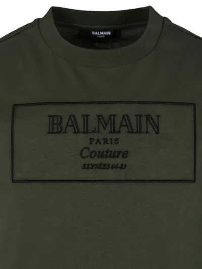 Balmain Logo-embroidered T-shirt In Gray