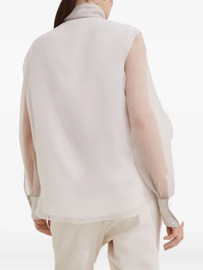 Brunello Cucinelli Pussybow Silk Blouse In Nude