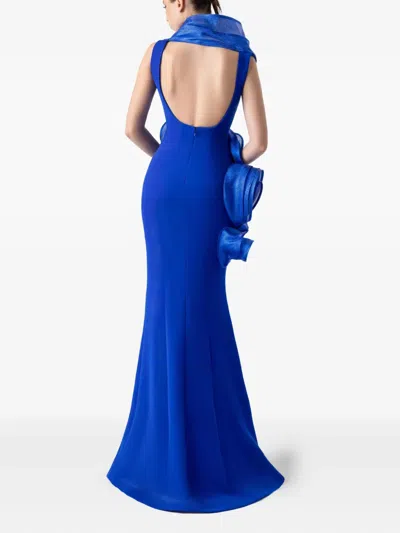 Gaby Charbachy Draped-ruffle Evening Gown In Blue