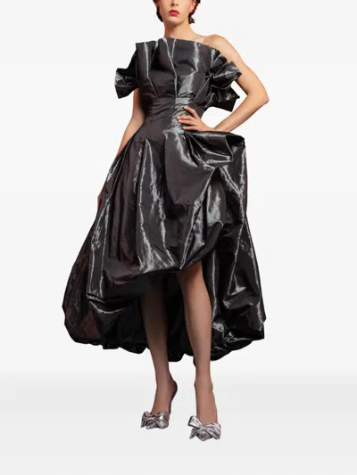 Gaby Charbachy Ruffled Draped Dress In Black