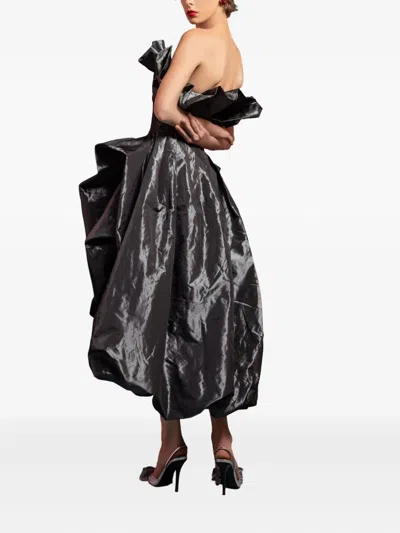 Gaby Charbachy Ruffled Draped Dress In Black