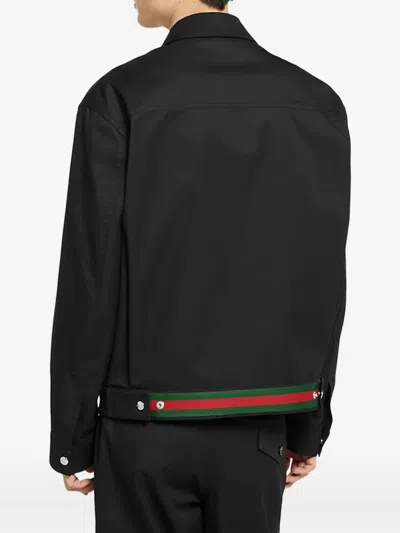 Gucci Twill Jacket With Web Detail In Black