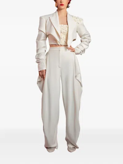 Gaby Charbachy Embellished Draped Jumpsuit In White
