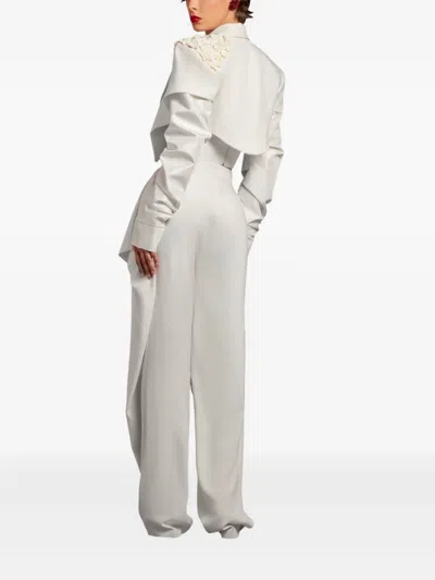 Gaby Charbachy Embellished Draped Jumpsuit In White