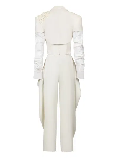 Gaby Charbachy Embellished Draped Jumpsuit In White