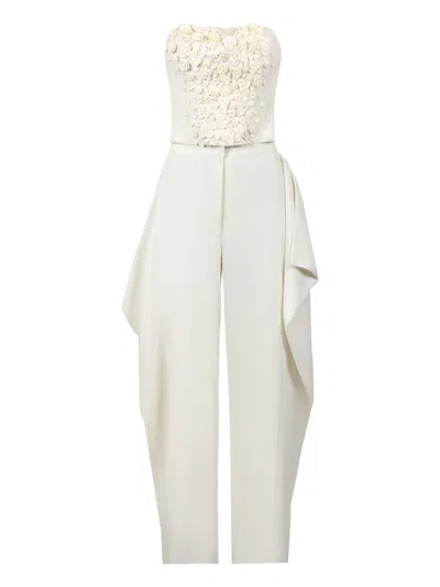 Gaby Charbachy Embellished Draped Jumpsuit In White