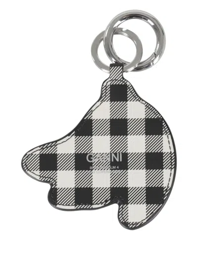 Ganni Multicolor Banana Shaped Keyring With Logo Lettering On The Front In Leather And Tech Fabric Woman In Yellow