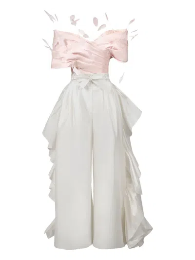 Gaby Charbachy Feather-detail Ruffled Jumpsuit In Multi