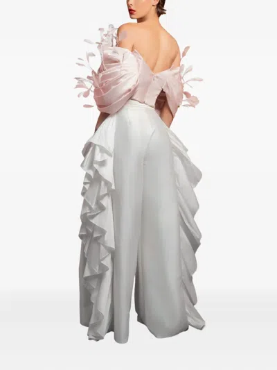 Gaby Charbachy Feather-detail Ruffled Jumpsuit In Multi