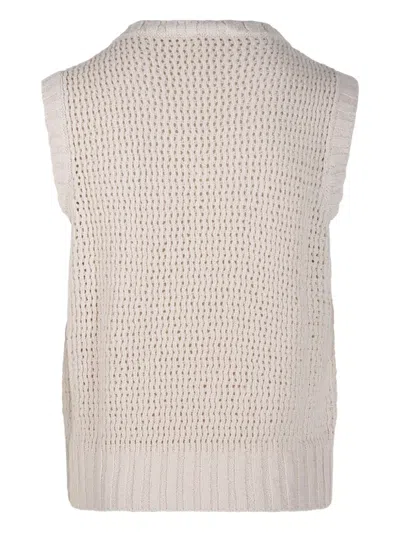 Lardini V-neck Textured Knit Gilet In Neutral