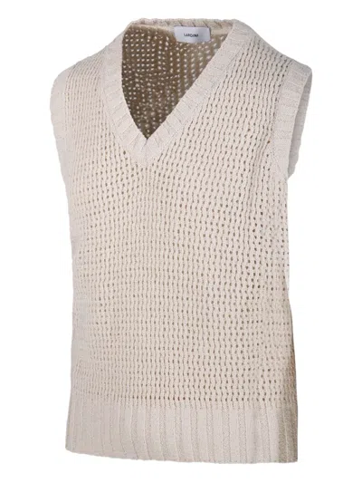 Lardini V-neck Textured Knit Gilet In Neutral