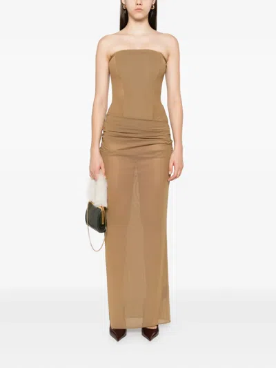 Alex Perry Strapless Draped Maxi Dress