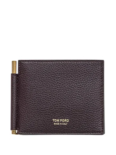 Tom Ford Logo-print Leather Wallet In Brown