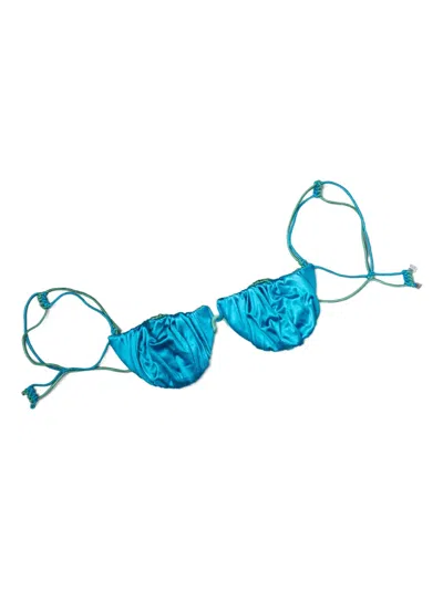 Isa Boulder Reversible Ruched Bikini Top In Blue
