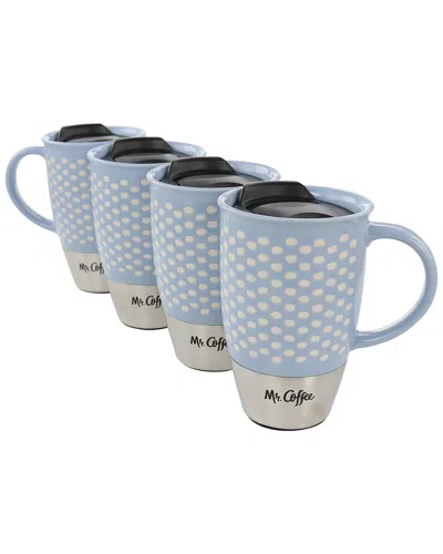Mr Coffee Mr. Coffee Coupleton Dot 4 Piece 15 Ounce Stoneware And Stainless Steel Travel Mug Set With Lid In Blue