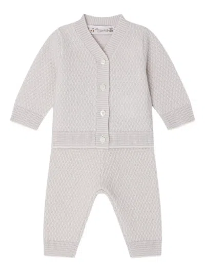 Bonpoint Jahiel Textured-knit Cardigan-trousers Set In White