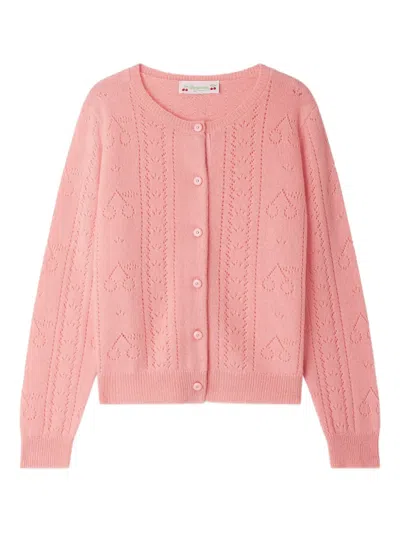 Bonpoint Heart-pattern Cable-knit Cardigan In Pink