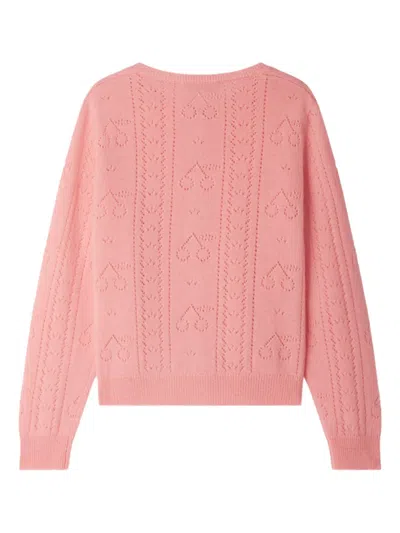 Bonpoint Heart-pattern Cable-knit Cardigan In Pink