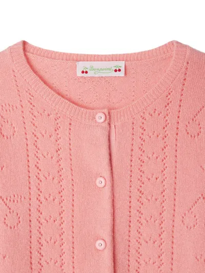 Bonpoint Heart-pattern Cable-knit Cardigan In Pink