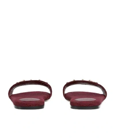 Gucci Horsebit Gg Canvas Slides In Burgundy