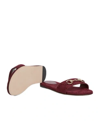 Gucci Horsebit Gg Canvas Slides In Burgundy