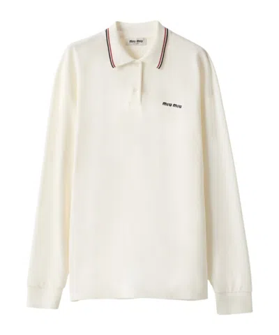Miu Miu Piqué Polo Shirt In Neutral
