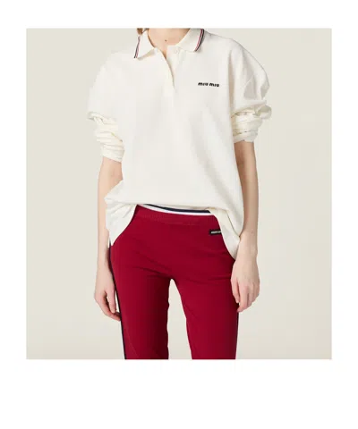 Miu Miu Piqué Polo Shirt In Neutral