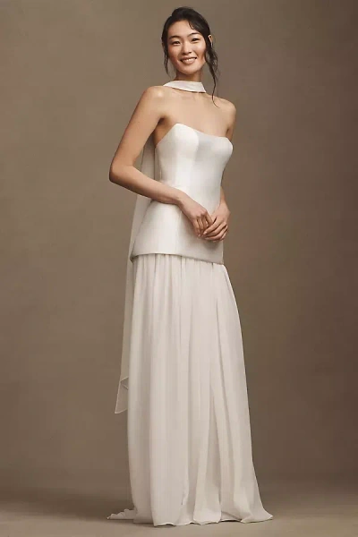 Jenny Yoo Stormy Strapless Drop-waist Chiffon Skirt Wedding Gown With Scarf