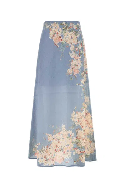 Zimmermann Womens Cascadian Bias Floral Linen Midi Skirt Teal Blue Botanical In Blue