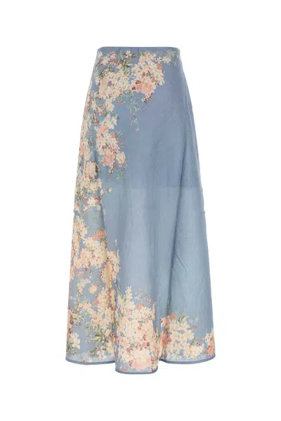 Zimmermann Womens Cascadian Bias Floral Linen Midi Skirt Teal Blue Botanical In Blue