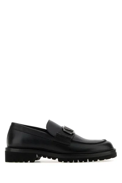 Valentino Garavani Black Loafers With Vlogo Detail And Platform In Leather Man