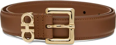Ferragamo Tan Double Gancini Fixed Belt