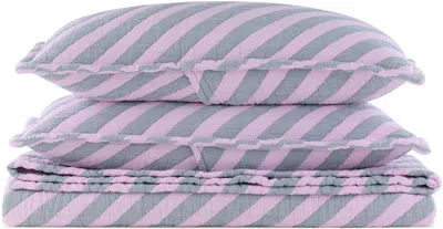 Dusen Dusen Pink & Gray Rose Tilt Coverlet Bed Set, King