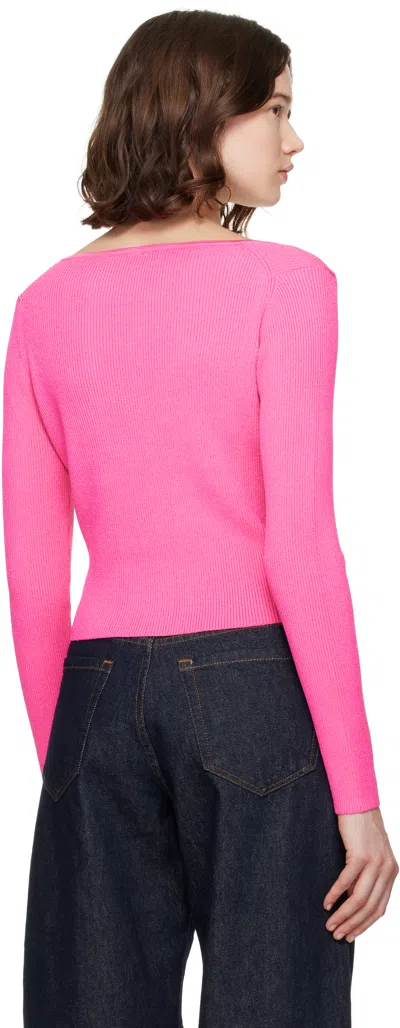 Versace Pink Safety Pin Ribbed Knit Fitted Cardigan