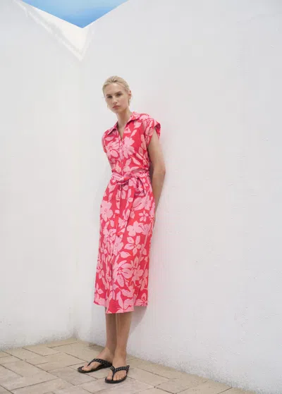 Mango Floral Print Shirt Style Dress Fuchsia In Pink