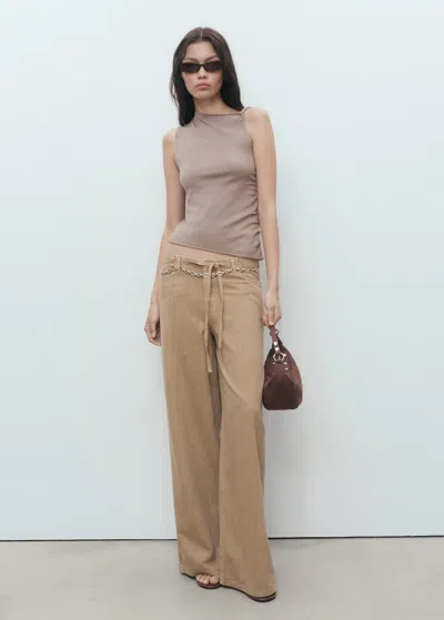 Mango Wide-leg Denim Trousers With Belt Sand