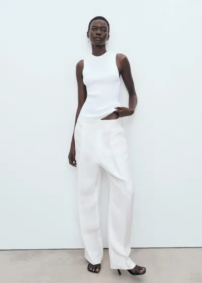Mango Ribbed Knit Top Off White