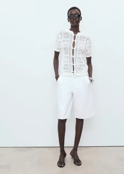 Mango Short-sleeved Crochet Cardigan White In White
