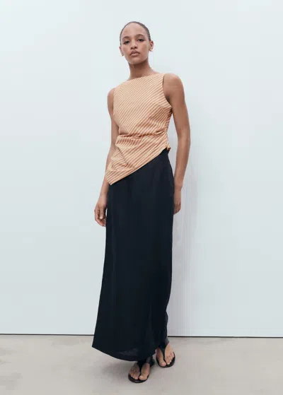 Mango Asymmetrical Striped Cotton Top Brown