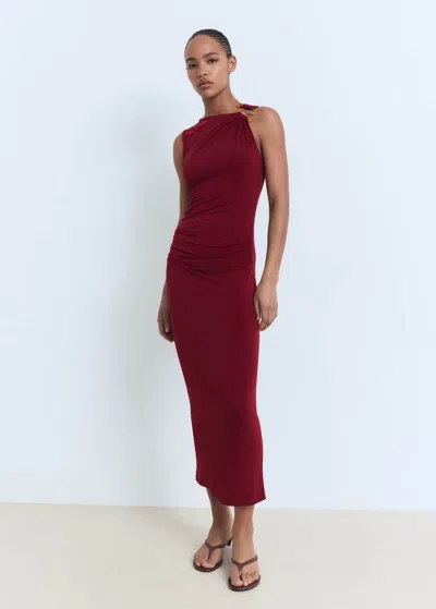 Mango Midi Dress With Jewel Detail Burgundy