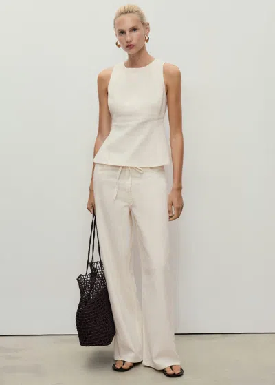 Mango Wide-leg Denim Trousers With Belt Ecru