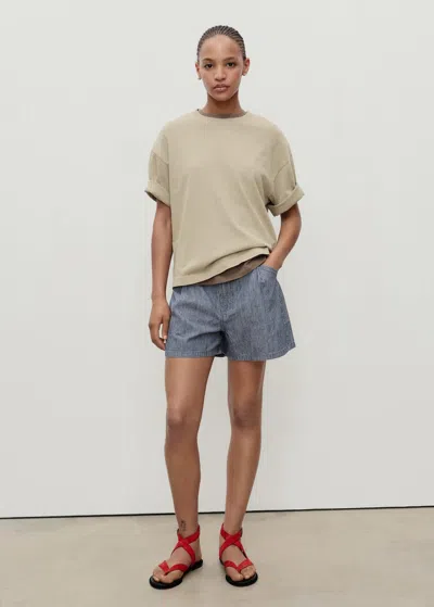 Mango Striped Denim Shorts With Pleats Blue
